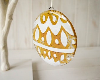 Amber Bauble Glass Decoration, Gold and White Christmas Decoration,12cm / 5" diameter with ribbon and organza bag