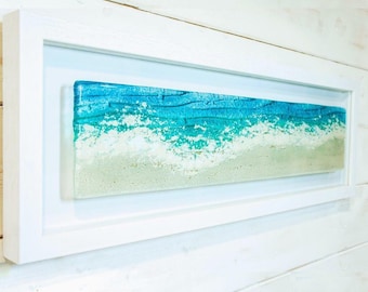 Panoramic Paradise Glass Wall Art - Landscape handmade fused glass art - 60x20cm(23 1/2x8")