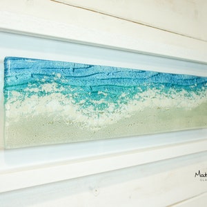 Panoramic Paradise Wall Art 60x20cm(23 1/2x8&quot;), Landscape Turquoise Seabed Glass Framed Picture, Fused Glass Coastal Ocean Wall Art Decor