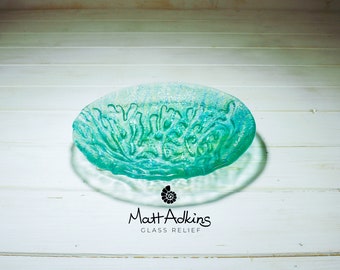 Turquoise Coral Bowl 20cm(8"), Turquoise Coral Fused Glass Fruit Bowl Key Rest, Sea Glass Table Decor, bathroom decor, Coastal Glass Art