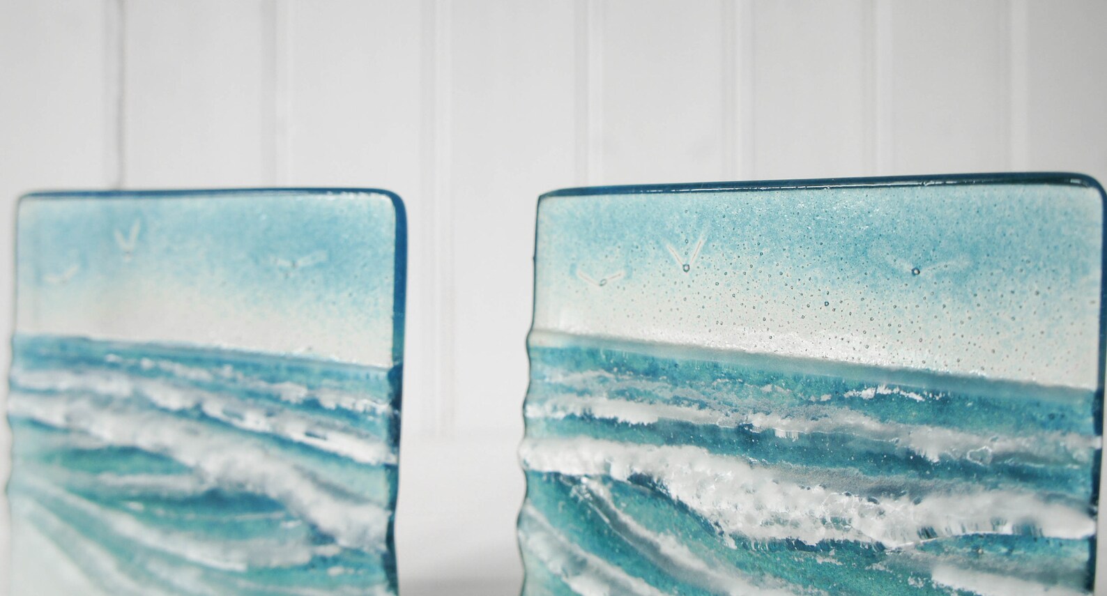 Set of 2 Small Wave Stands 12cm5 Fused Glass Wave Etsy UK
