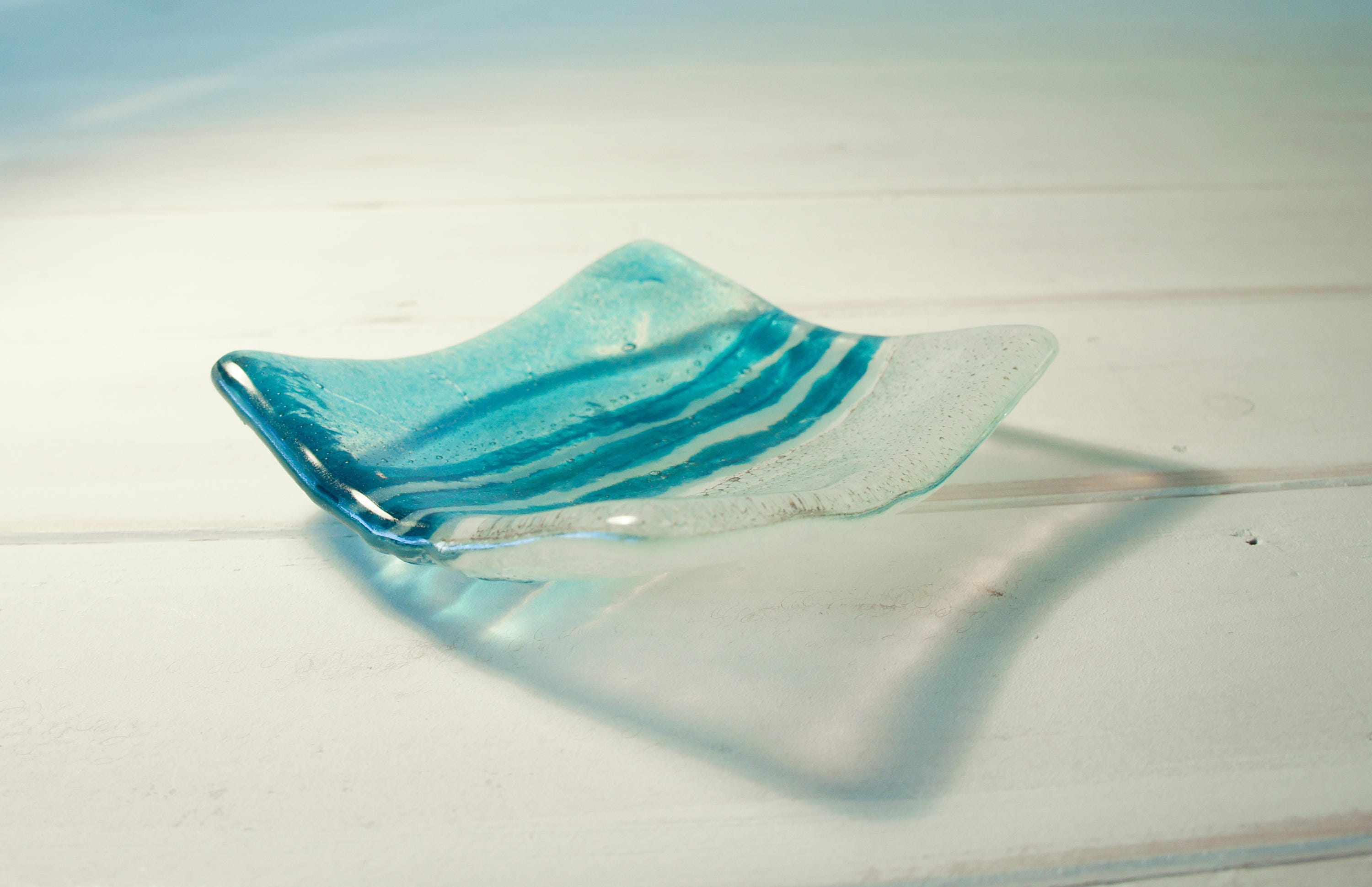 Blue Beach Glass Dish Ring Dish T Light Bowl Trinket Beach Etsy