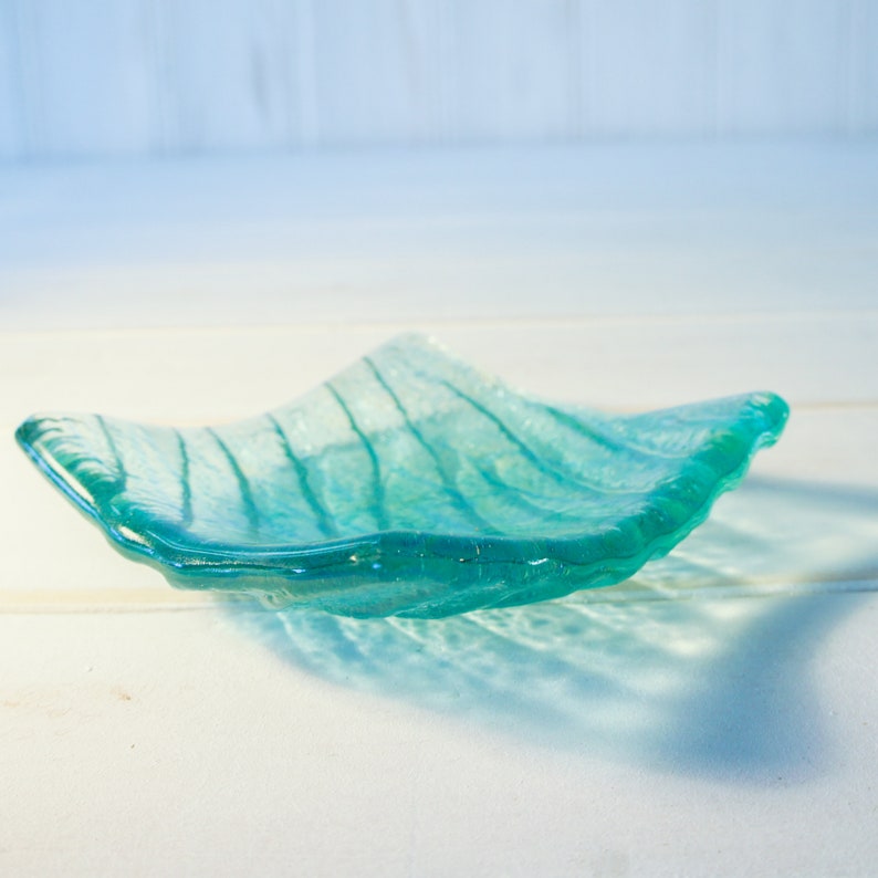 fused glass trinket, ring dish, handmade dish, teal dish, seabed dish, ring holder, turquoise dish, coastal dish