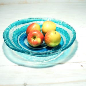 glass fruit bowl, turquoise glass bowl	blue glass bowl,	fused glass bowl,	art glass bowl,	handmade bowl,	table centerpiece	decorative bowl,	art bowl,	handmade glass plate,	glass plate,	coffee table decor,	key bowl