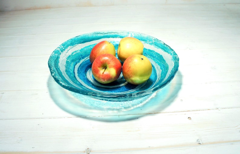 glass fruit bowl, turquoise glass bowl	blue glass bowl,	fused glass bowl,	art glass bowl,	handmade bowl,	table centerpiece	decorative bowl,	art bowl,	handmade glass plate,	glass plate,	coffee table decor,	key bowl