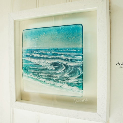 Rolling Wave In A Box 25x25cm10 Blue Seaside Fused Etsy