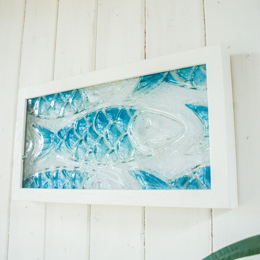 Fused Glass Fish Wall Art Landscape 34x18cm 7x13 Blue Etsy