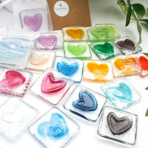 Zakknuffel met hart van gesmolten glas, gegraveerd, brievenbuscadeau, aan je denken, cadeau beste vriend, zorgsteen, glaskunst, cadeau geestelijke gezondheid
