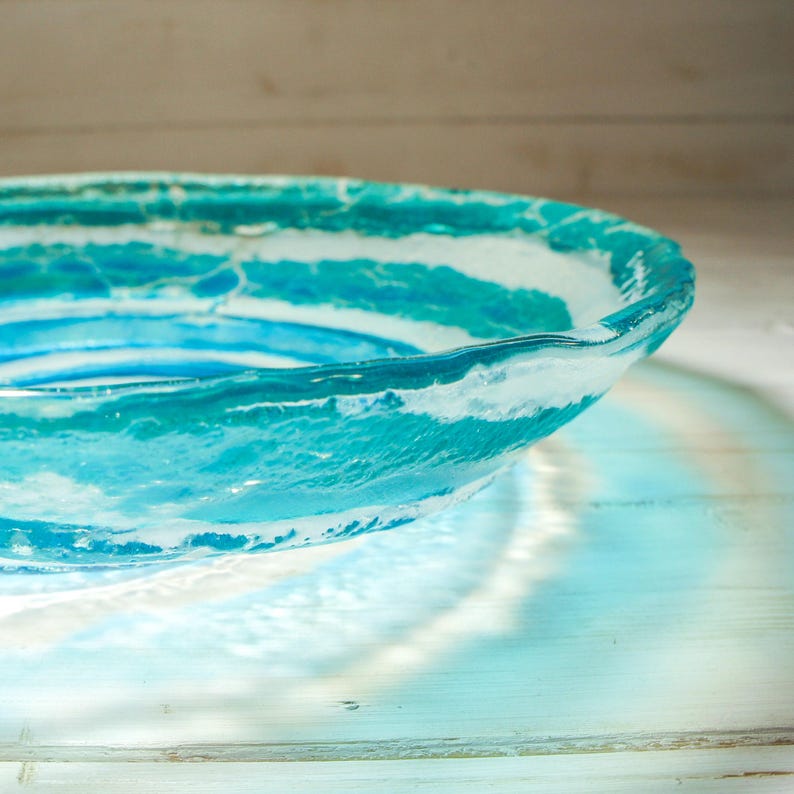 glass fruit bowl, turquoise glass bowl	blue glass bowl,	fused glass bowl,	art glass bowl,	handmade bowl,	table centerpiece	decorative bowl,	art bowl,	handmade glass plate,	glass plate,	coffee table decor,	key bowl