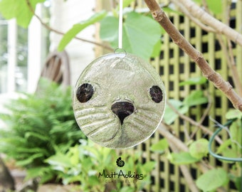 Seal Glass Suncatcher - handmade round hanging window suncatcher ornament in sea glass art with ribbon 12cm(5")