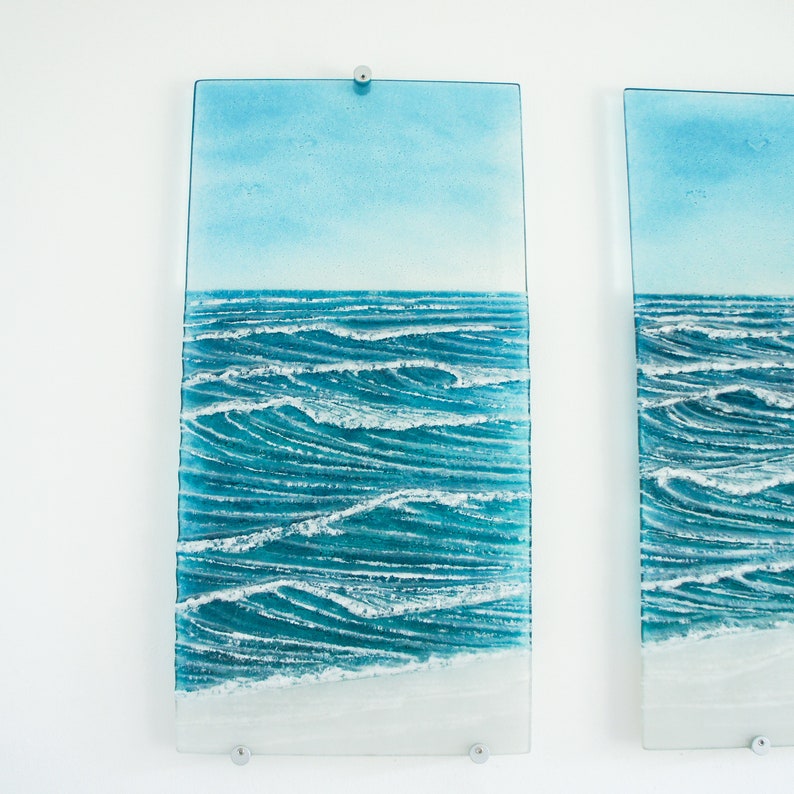 extra large wall art
teal fused glass
triptych wall art
textured wall art
gallery wall
3 piece wall art
set of 3 prints
wall art set
living room decor
sculpture sea glass
wall hanging
glass wall panels
blue wall sculpture