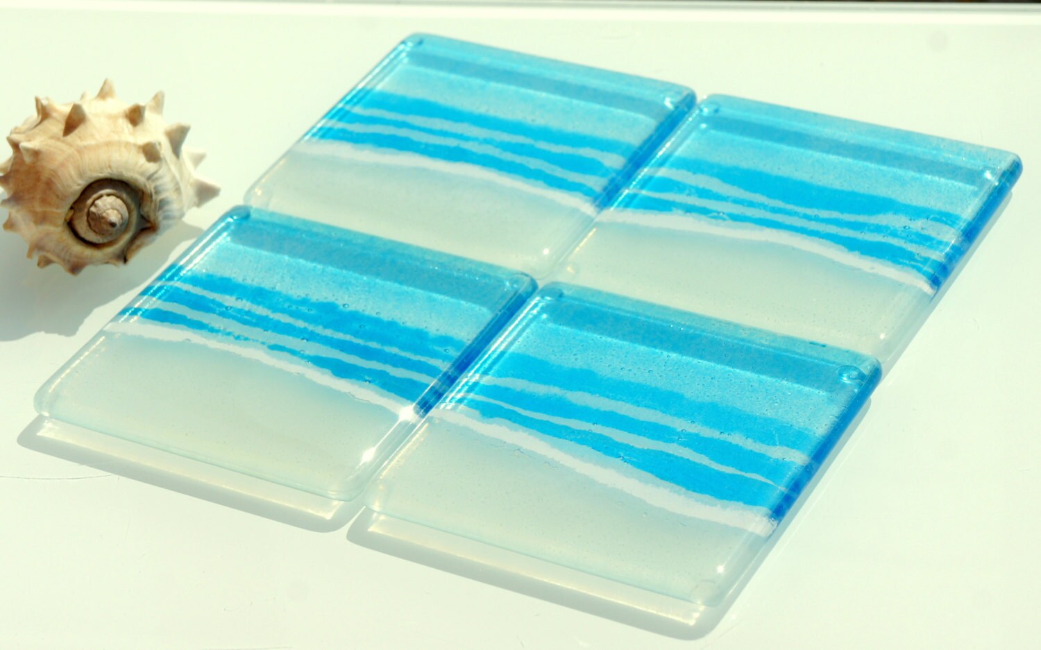 4 Blue Beach Glass Coasters FREE UK SHIPPING 1 Set of 4 - Etsy