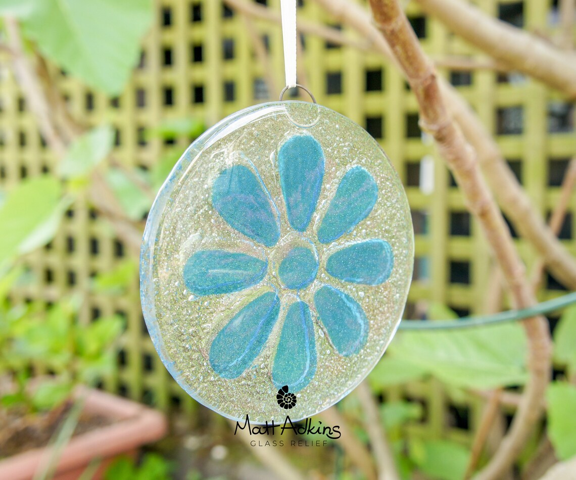 Blue Daisy Suncatcher 12cm5 Blue Flower Glass Etsy