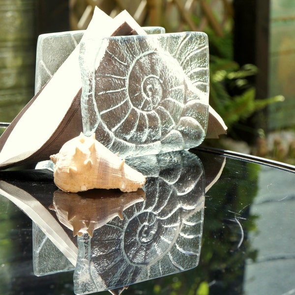 Ammonite Napkins Holder - Letter Rack - Clear Fused Glass