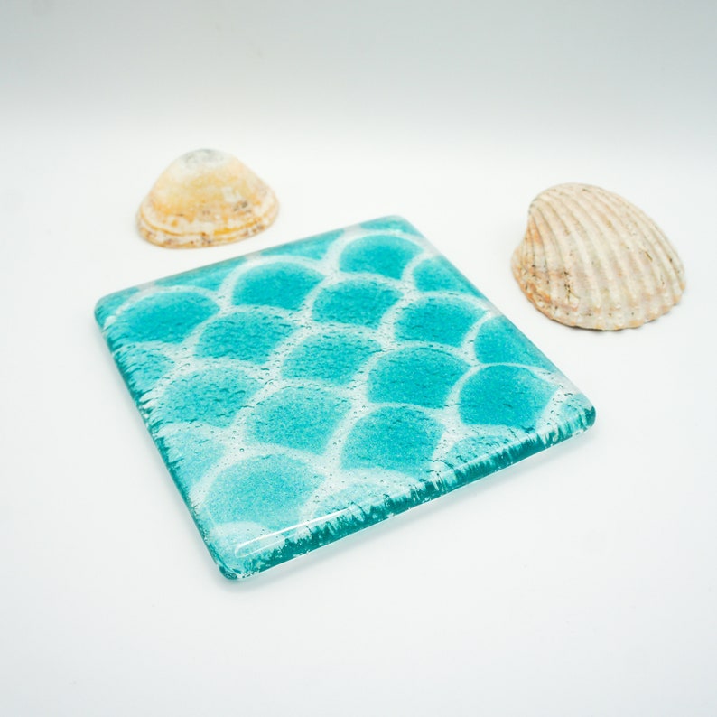 Set of 4 Fishscale Fused Glass Coasters, japanese coasters 10cm4, coaster set, japanese artwork, personalised coaster, placemats image 5