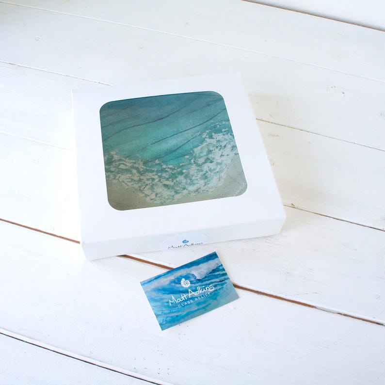 paradise beach fused glass decorative bowl 20cm / 8" in white window gift box