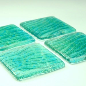 4 Turquoise Seabed Coasters, Set of 4 Coasters, 4 Fused Glass Seabed Coasters 10cmx10cm4x4inches, green glass coasters, coastal coasters image 2