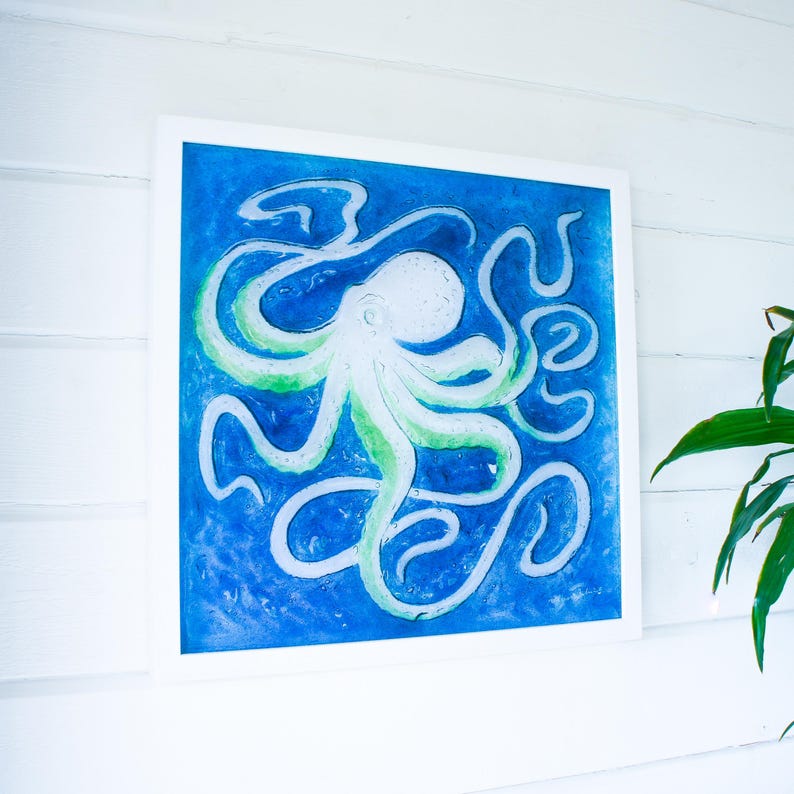 framed fused glass
fused glass wall art
Octopus Glass Art
extra lage wall art
glass wall decor
office wall art
framed picture
bathroom decor
wall hanging
art prints
new home gift
sea glass art
blue wall art
bathroom pictures