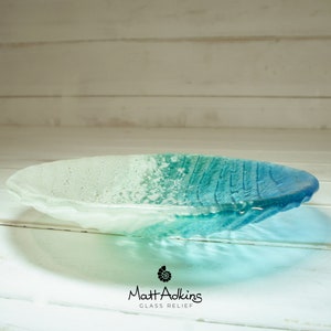 Paradise Fused Glass Bowl 20cm(8&quot;) in gift box, Turquoise Sea Beach Glass Key Bowl, beach room decor, seaside gifts, decorative plate