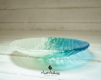Paradise Fused Glass Bowl 20cm(8") in gift box, Turquoise Sea Beach Glass Fruit Bowl, Ocean bathroom Decor, Beach House Glass Ornament