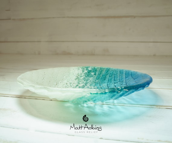 Paradise Fused Glass Bowl 20cm(8") in gift box, Turquoise Sea Beach Glass Key Bowl, beach room decor, seaside gifts, decorative plate