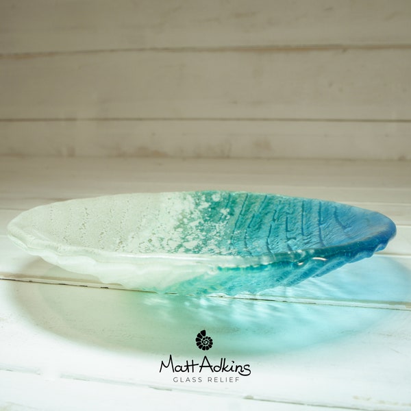 Paradise Fused Glass Bowl 20cm(8") in gift box, Turquoise Sea Beach Fused Glass Fruit Bowl, Ocean bathroom Decor, Beach House Glass Ornament