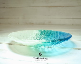 Paradise Fused Glass Key Bowl - handmade turquoise beach sea glass bowl - 20cm(8") in gift box