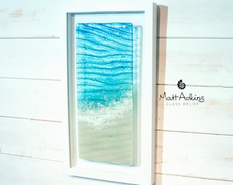 Portret in een frame van gefuseerd glas met een paradijselijk thema - handgemaakte glazen wanddecoratie met een zeebodemmotief - 25 x 45 cm (10 x 18 inch)