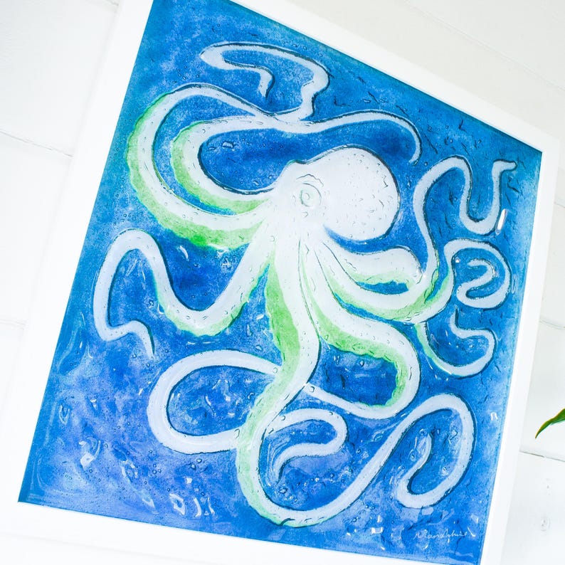 framed fused glass
fused glass wall art
Octopus Glass Art
extra lage wall art
glass wall decor
office wall art
framed picture
bathroom decor
wall hanging
art prints
new home gift
sea glass art
blue wall art
bathroom pictures