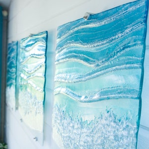 triptych wall art
wall art set
set of 3 prints
extra large wall art
3 piece wall art
teal fused glass
sea glass art
teal wall decor
textured wall art
x large wall hanging
wall panel sculpture
turquoise aqua art
3d abstract art