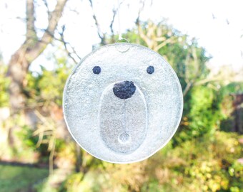 Polar Bear Glass Suncatcher - handmade fused glass hanging art with ribbon 12cm(5")