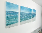 Extra Large Wall Art Fused Glass, triptych wall art, overall 120cm(47"), gallery wall set with fixings
