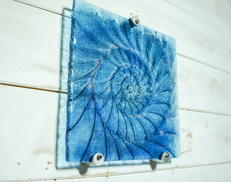 Photo inspiration: Picture Idea: Glass Ammonite 22X22Cm 9X9 Dark Blue Ammonite Glass Wall Panel