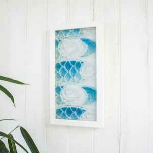 Fused Glass Fish Wall Art Portrait 18x34cm (7x13&quot;), Blue FishCrowd Glass Framed Picture, Fish Coastal Seaglass Wall Art