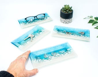 jewellery tray coastal turquoise glass 20x10cm (8x4") - handmade trinket tray by Matt Adkins in Dorset, UK
