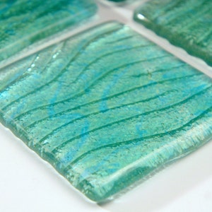 4 Turquoise Seabed Coasters, Set of 4 Coasters, 4 Fused Glass Seabed Coasters 10cmx10cm4x4inches, green glass coasters, coastal coasters image 3