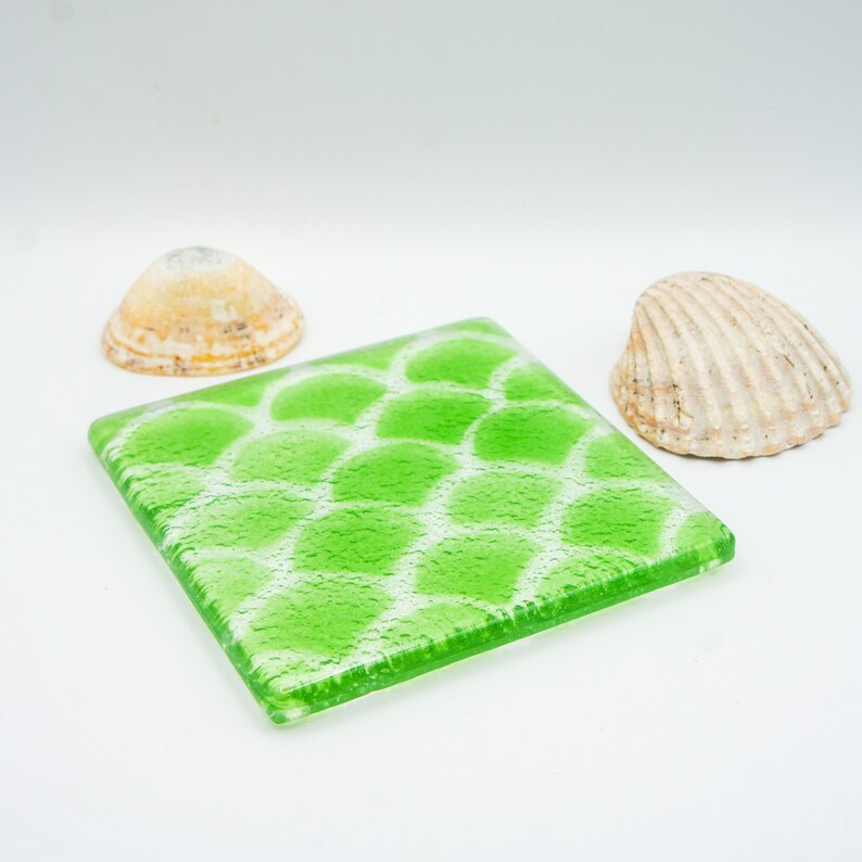 Set of 4 Fishscale Fused Glass Coasters, japanese coasters 10cm4, coaster set, japanese artwork, personalised coaster, placemats image 10