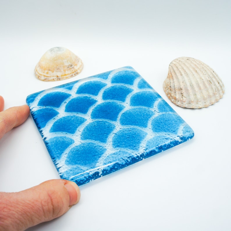 Set of 4 Fishscale Fused Glass Coasters, japanese coasters 10cm4, coaster set, japanese artwork, personalised coaster, placemats image 9