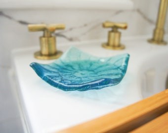 Blue Teal Ammonite glass Dish 10cm(4"), Glass T-Bowl, Ring Dish, T-Light Bowl, Trinket, nautilus dish, fossil sea glass, beach table decor