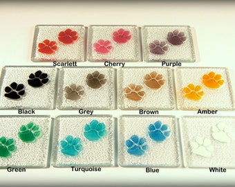 6 Paw Coasters, Choose the colours, paw fused glass coasters, paw print glass coasters, multicolour fused glass coaster