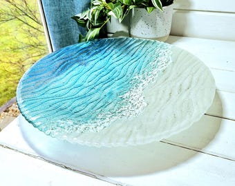 アートガラス 波状ボウル 青緑 Blue Green Fused Art Glass Bowl: Abstract Centerpiece - Etsy 日本