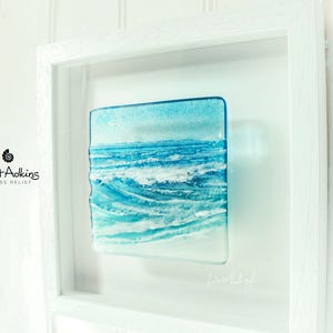 Marco de fotos Wave Art, arte mural de vidrio fusionado, ola en una caja D2 25x25cm