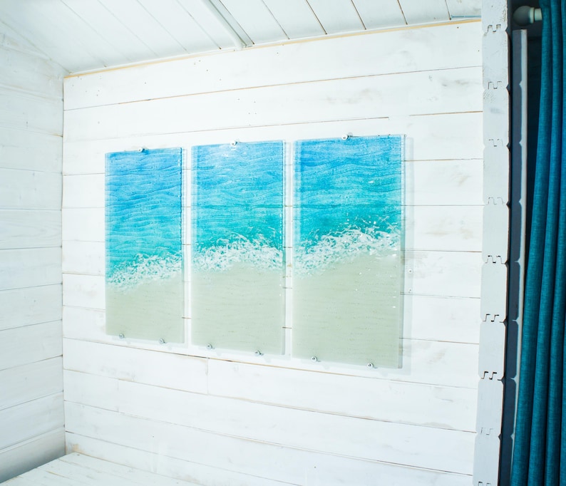 Paradise 3 piece Wall Art OVERALL 100x60cm (40x23"), Fused glass extra large wall art, each panel is 30x60cm (12x23"), triptych wall art image 2
