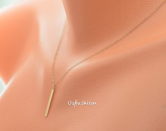 graduation gifts, simple vertical bar necklace, dainty gold fill simple everyday necklace, monogram necklace, layered and long, delicate