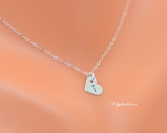 Heart pendant, monogram necklace, name necklace, Initial necklace, personalized necklace, silver necklace, heart necklace, heart charm