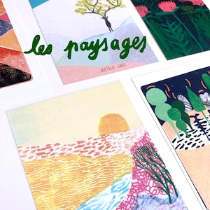 5 cartes illustrées série "Les paysages"