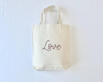 Chain Stitch x Undyed Tote: Custom Text Hand Chain Stitched on Undyed/Natural Cotton Canvas Tote Bag
