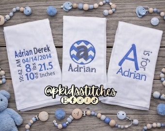 Custom Embroidered Baby Burp Cloth Set – Personalized Gift