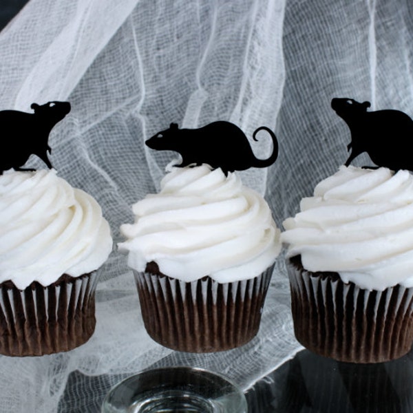 12 Halloween Rat Cupcake Toppers (Acrylic)