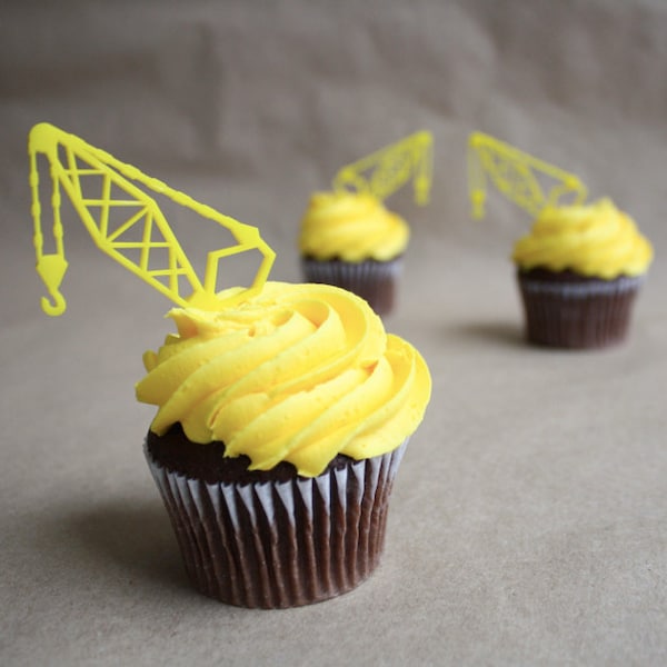 12 Construction Crane Cupcake Toppers (Acrylic)